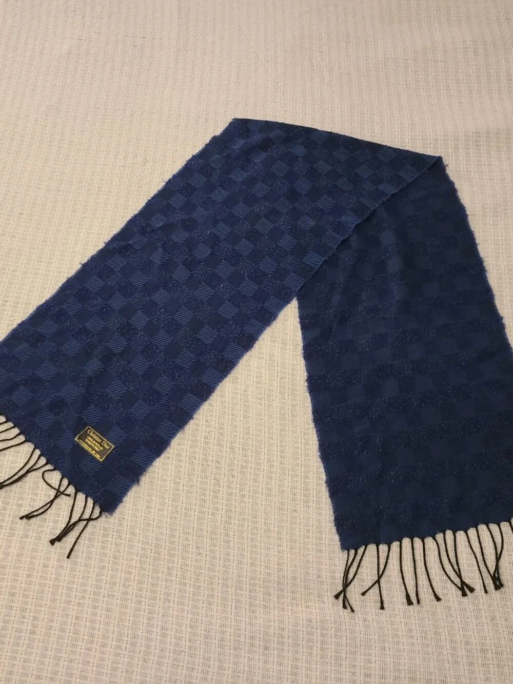 Vtg Dior Acrylic Blue Checkered Scarf Multitextured Italy